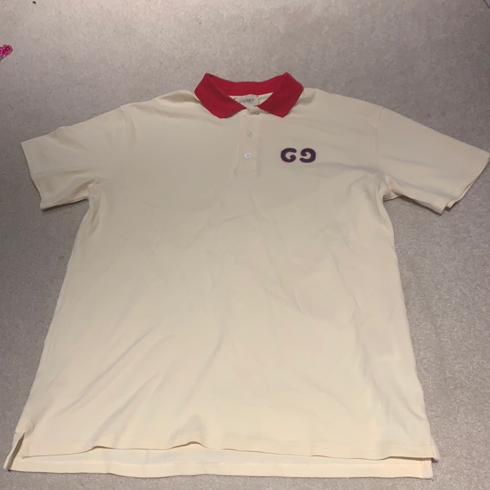 Cream Polo Shirt with Red Collar - Kids